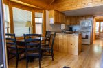 Inside of Moose Cabin, kitchen and dining