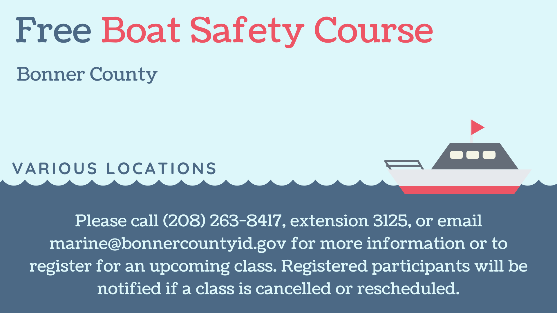 Free Boater Safety Classes Bonner County Department of Parks and