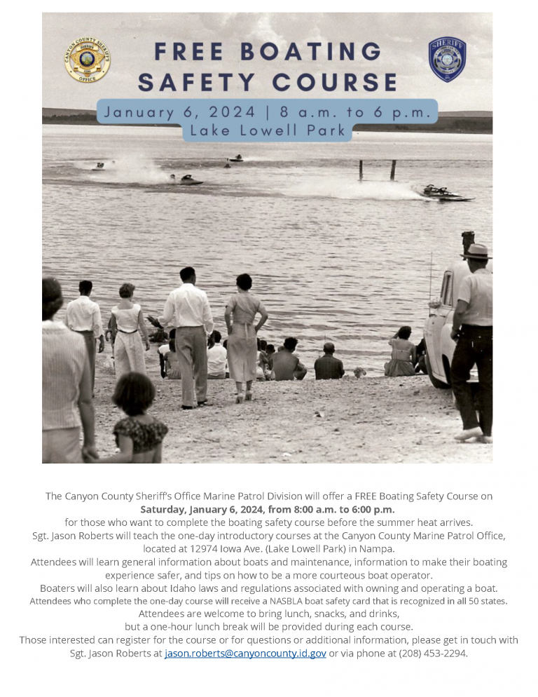 FREE Boating Safety Course Canyon County Nampa January 6th, 2024