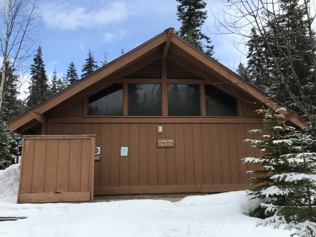 Showerhouse at Priest Lake in the snow