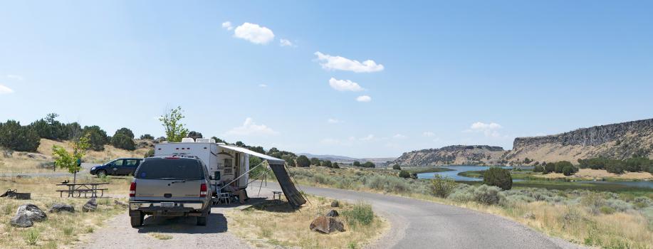 Campground site with a view of the Snake River