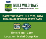 SAVE THE DATE July 20, 2024 at Malad Gorge! More information coming but there will be vendors, activities, and a whole lotta fun at Build Wild Days hosted at Malad Gorge!