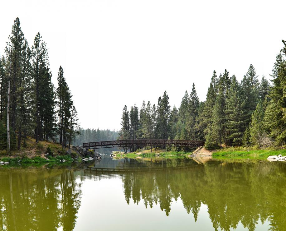 The bridge at Winchester is part of the hiking trail around the lake