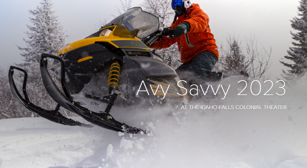 Snowboarder with Avy Savvy text