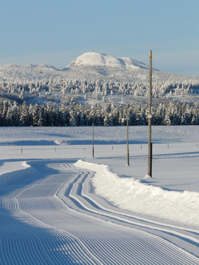 snowy road with view of mountains